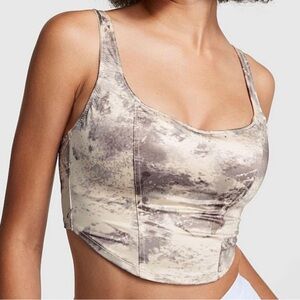 PINK Wireless Lightly Lined Cream Camo Satin Corset Top